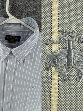 Brooks Brothers Oxford OCBD Button-Down XL Non-Iron Striped Cotton Blue Shirt
